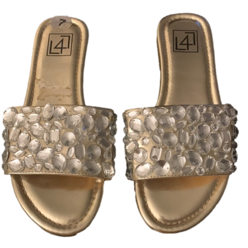 Metallic Gold Rhinestone Flat Sandals